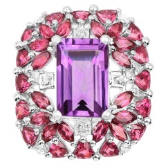 Amethyst Cocktail Ring Rhodolite Garnets and White Topazes 7.60 Carats