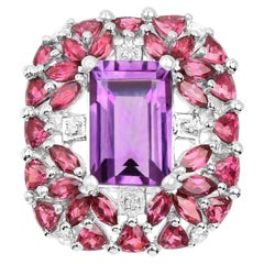Amethyst Cocktail Ring Rhodolite Garnets and White Topazes 7.60 Carats