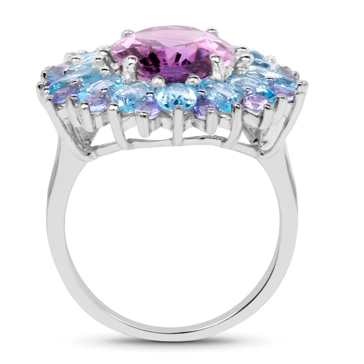 Amethyst Cocktail Ring Tanzanite and Blue Topaz Halo 7.8 Carats In Excellent Condition For Sale In Aliso Viejo, CA