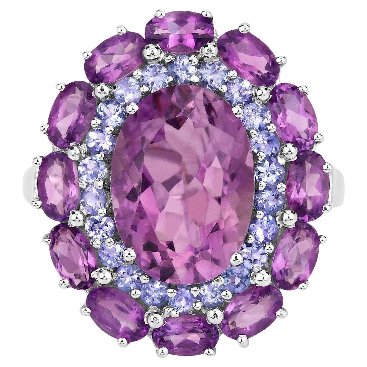 Amethyst Cocktail Ring Tanzanite Halo 7.8 Carats For Sale