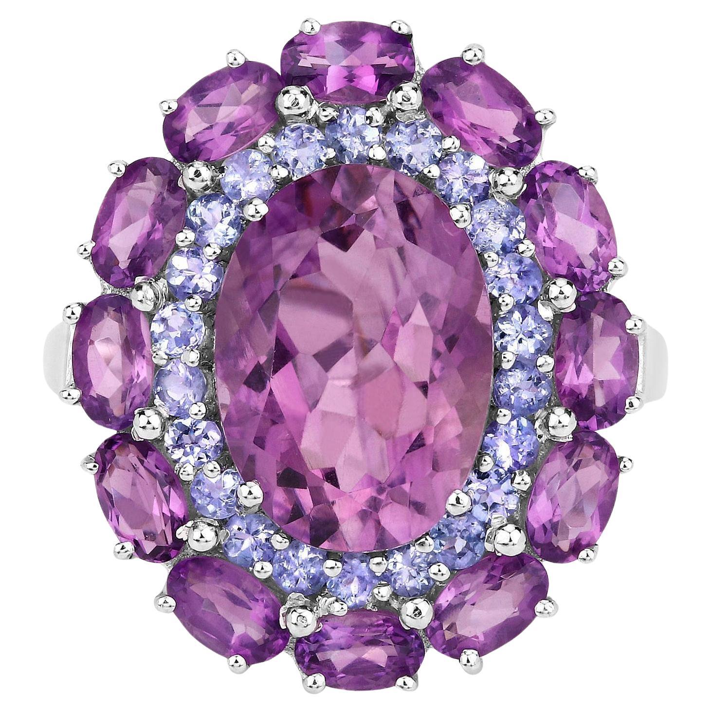 Amethyst Cocktail Ring Tanzanite Halo 7.9 Carats For Sale