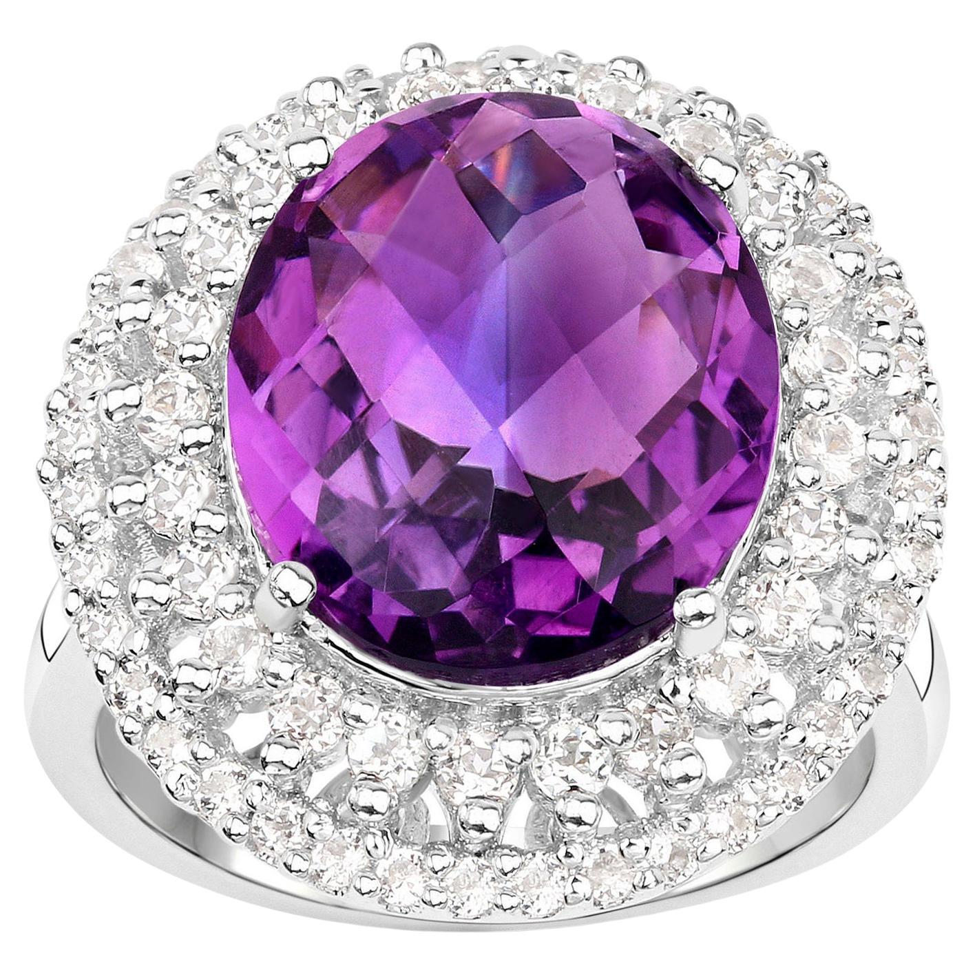 Amethyst Cocktail Ring White Topaz 8.45 Carats For Sale
