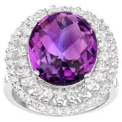 Amethyst Cocktail Ring White Topaz 8.45 Carats