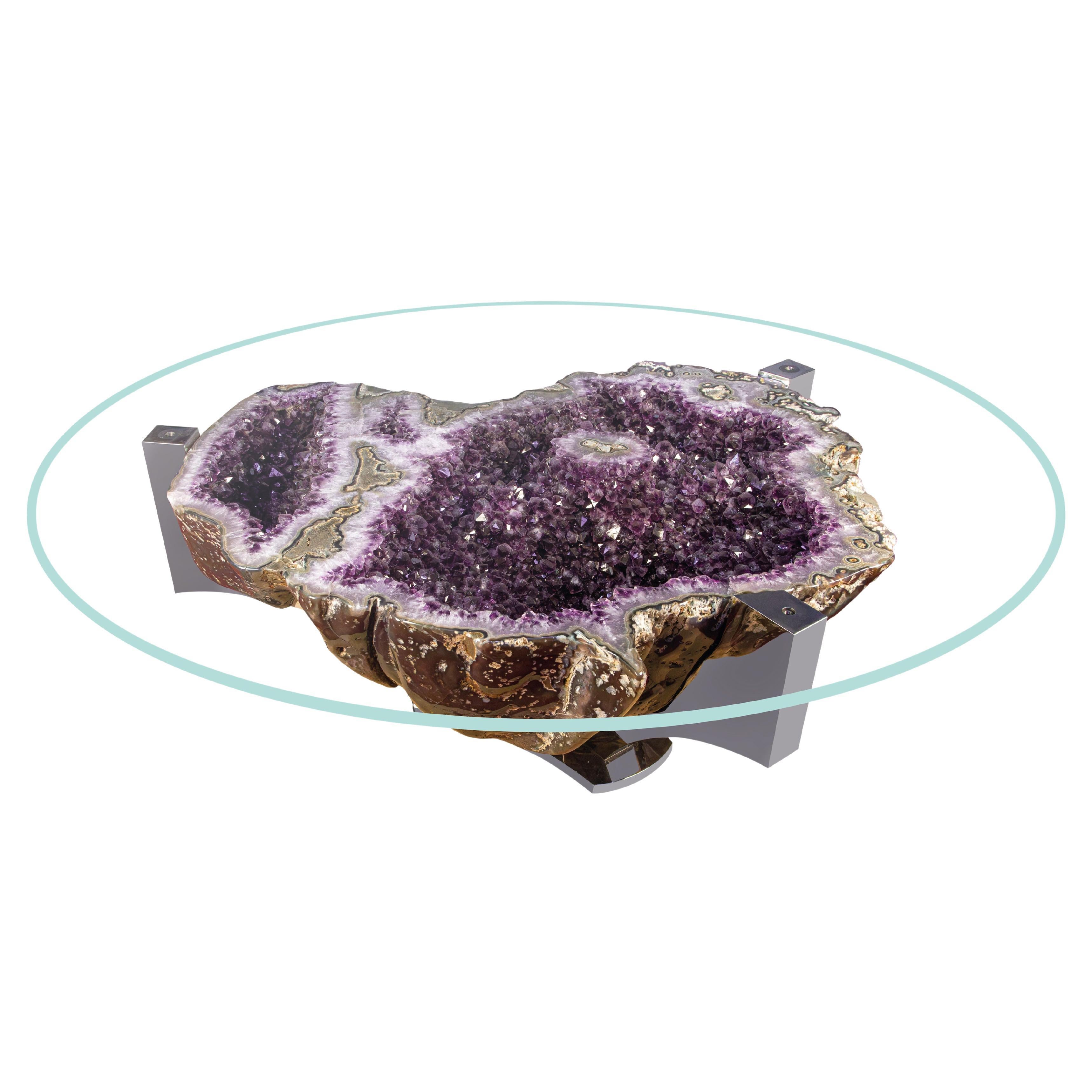Amethyst Coffee Table with Steel Base and Venetian Crystal Top