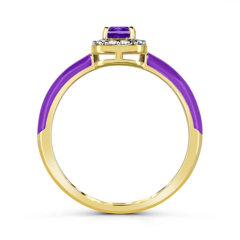 Antique Cushion Cut Amethyst & Created White Sapphire Enamel Slim Band Ring in 14K Gold over Silver For Sale