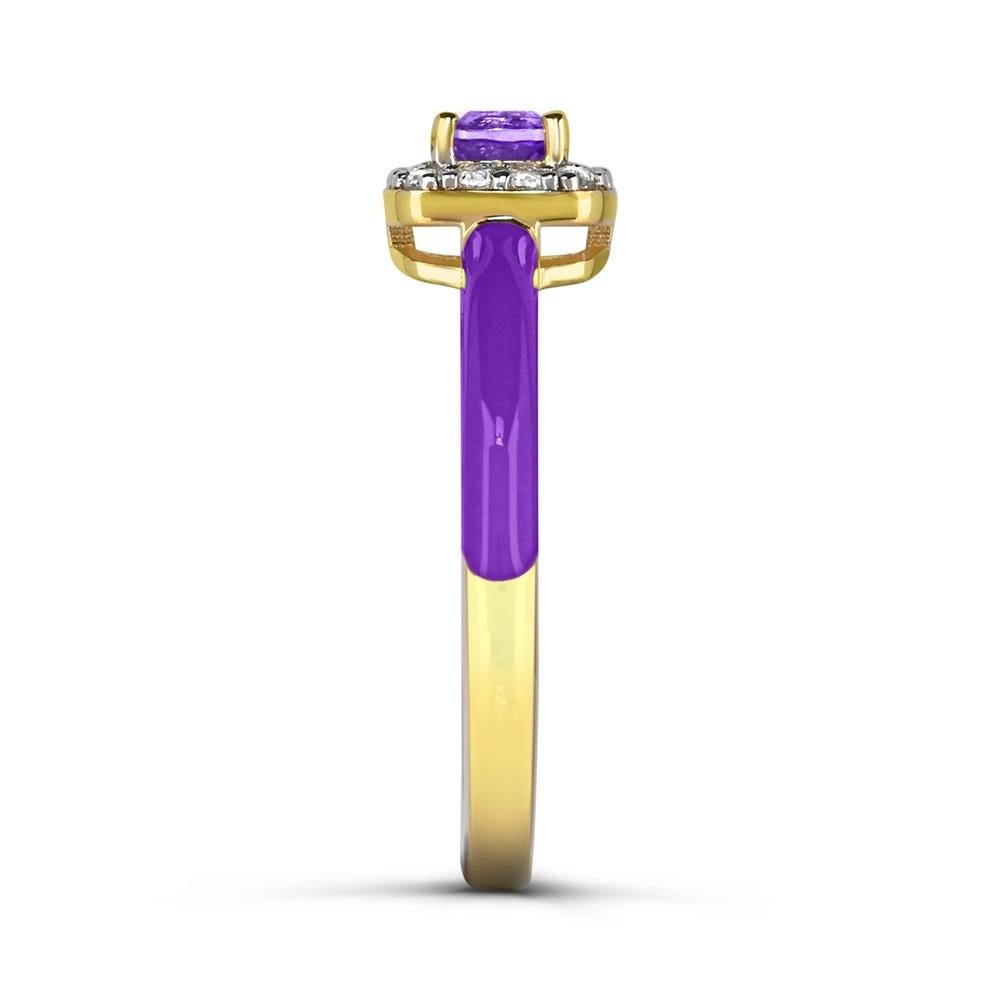 Amethyst & Created White Sapphire Enamel Slim Band Ring in 14K Gold over Silver In New Condition For Sale In New York, NY