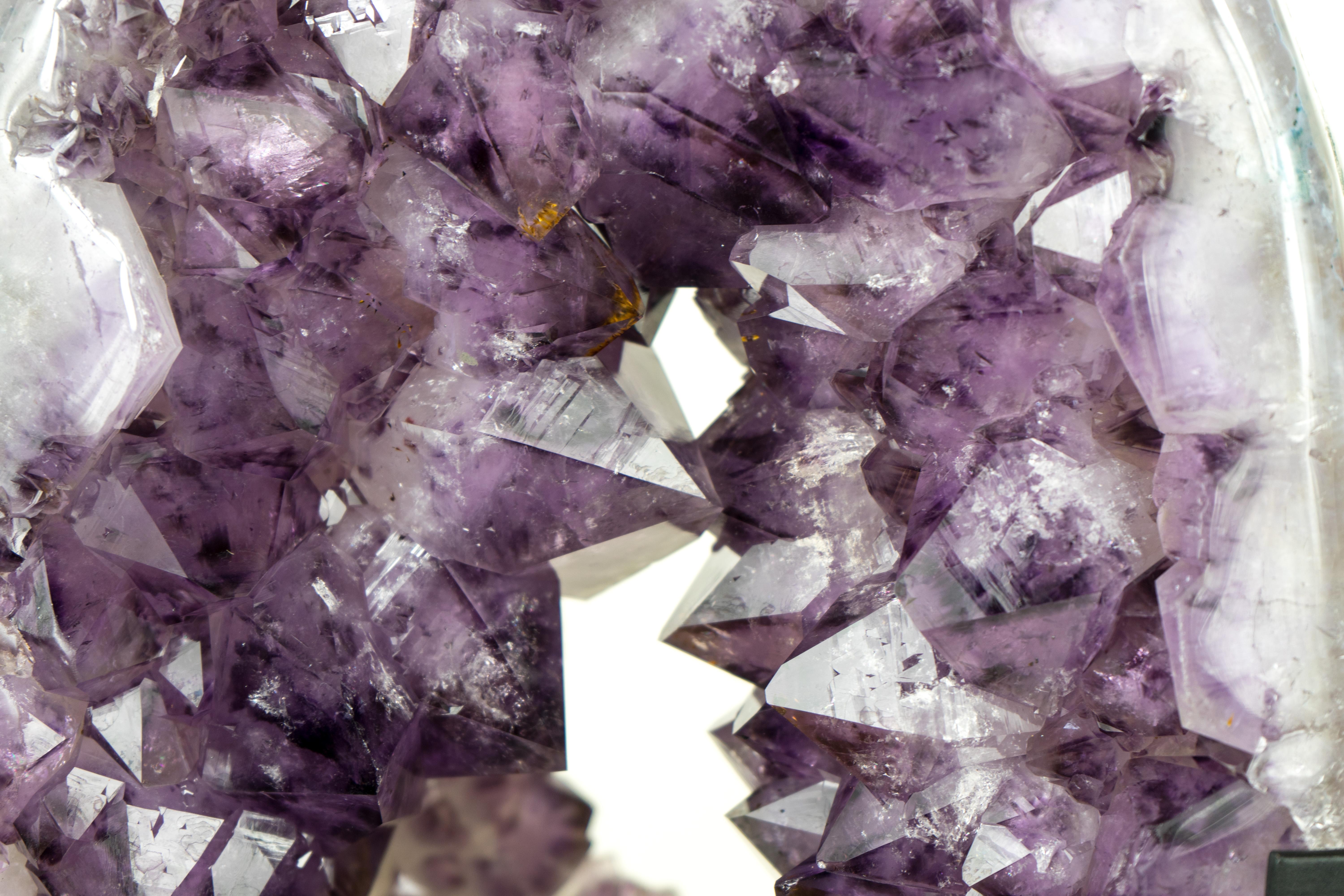 Amethyst Crown Geode Slice with Large Sparkly Amethyst Druzy on a Rotating Stand For Sale 3