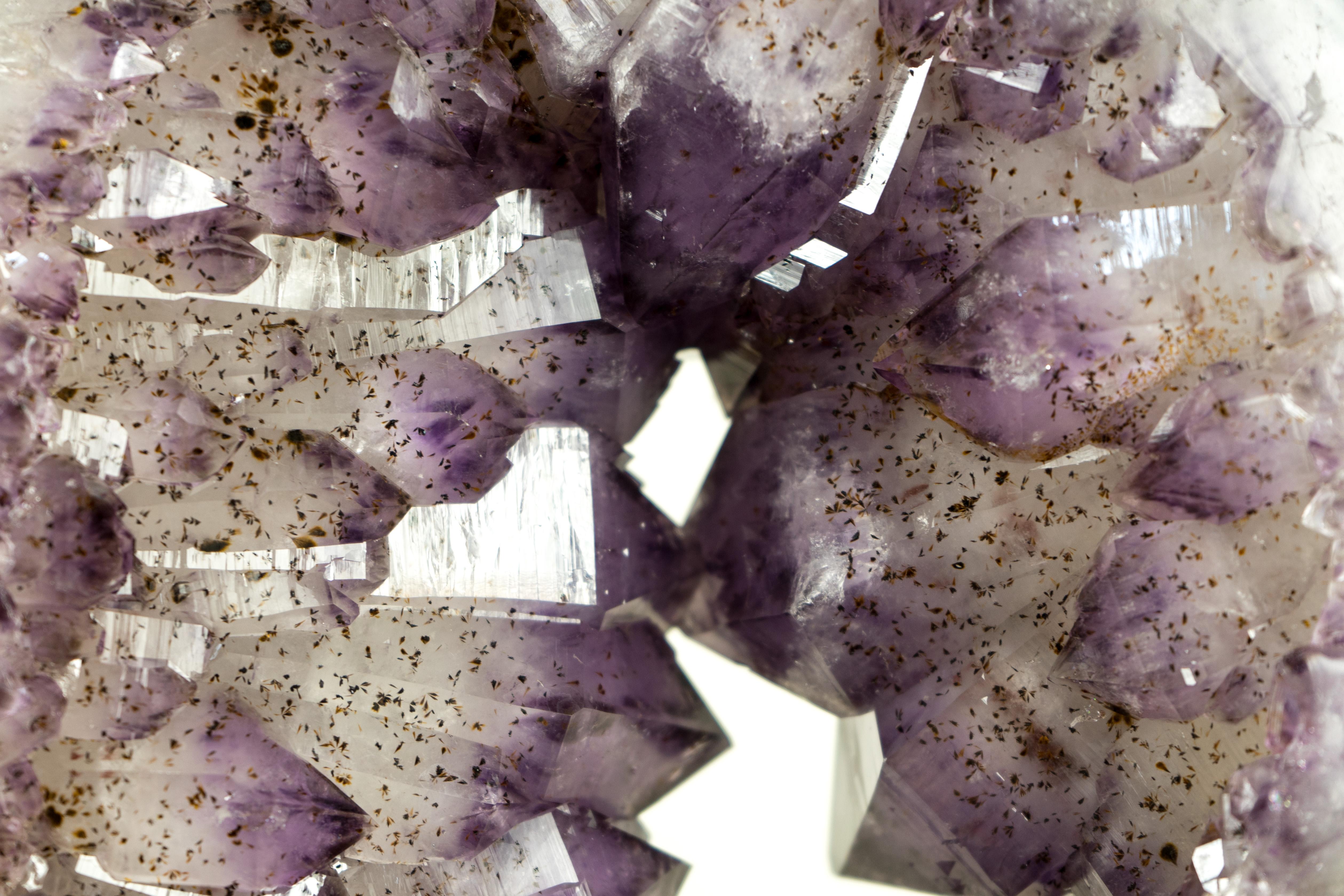 Amethyst Crown Geode Slice with Large Sparkly Amethyst Druzy on a Rotating Stand For Sale 4