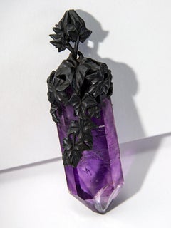 Ciondolo in cristallo di ametista in oro nero viola intenso Made in Paris