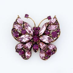 Amethyst Crystal Butterfly Figural Brooch By Regency, 1950s