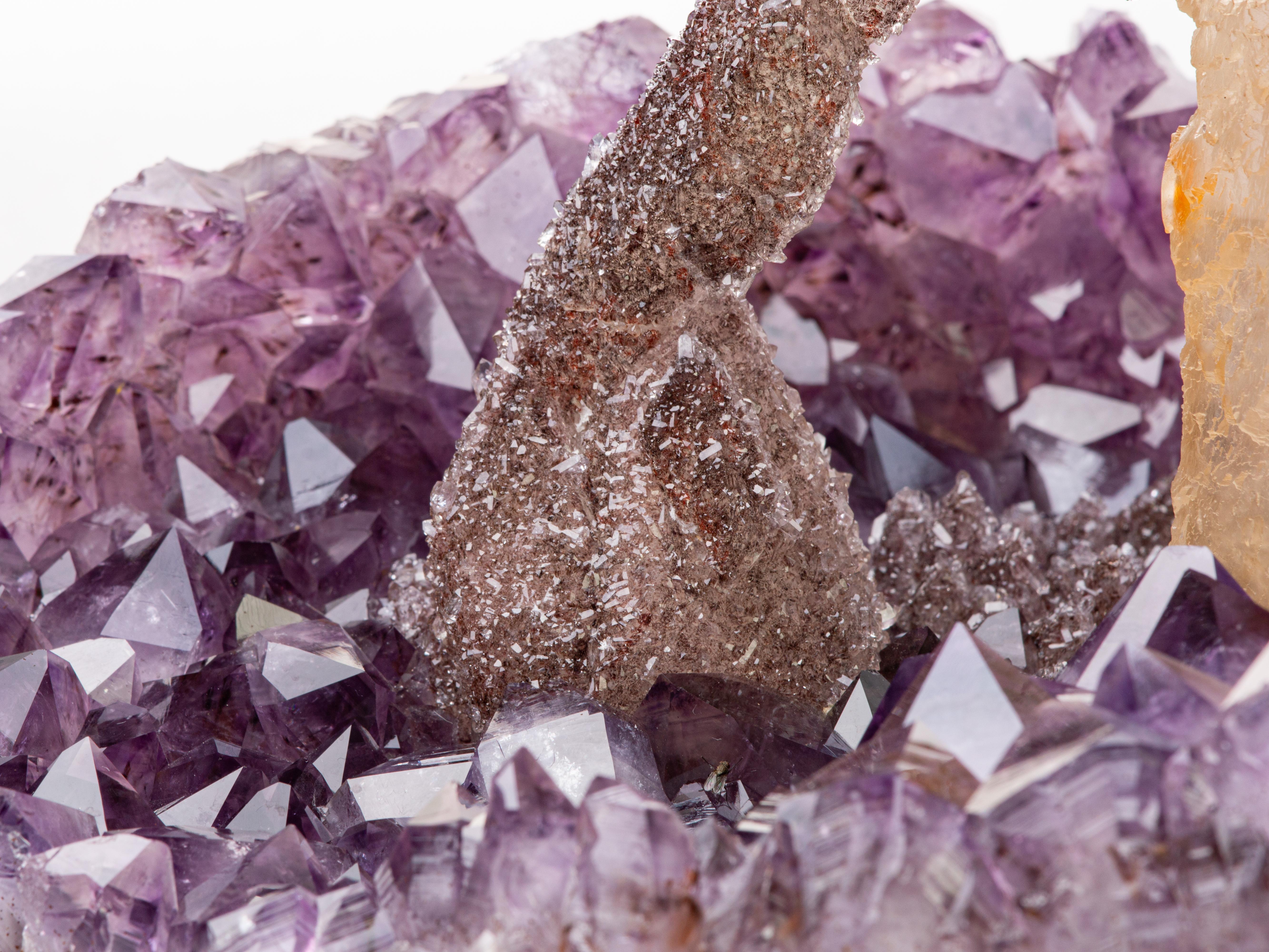 Amethyst Crystal Cluster with Exceptional Calcite Formation, Mineral Art For Sale 1