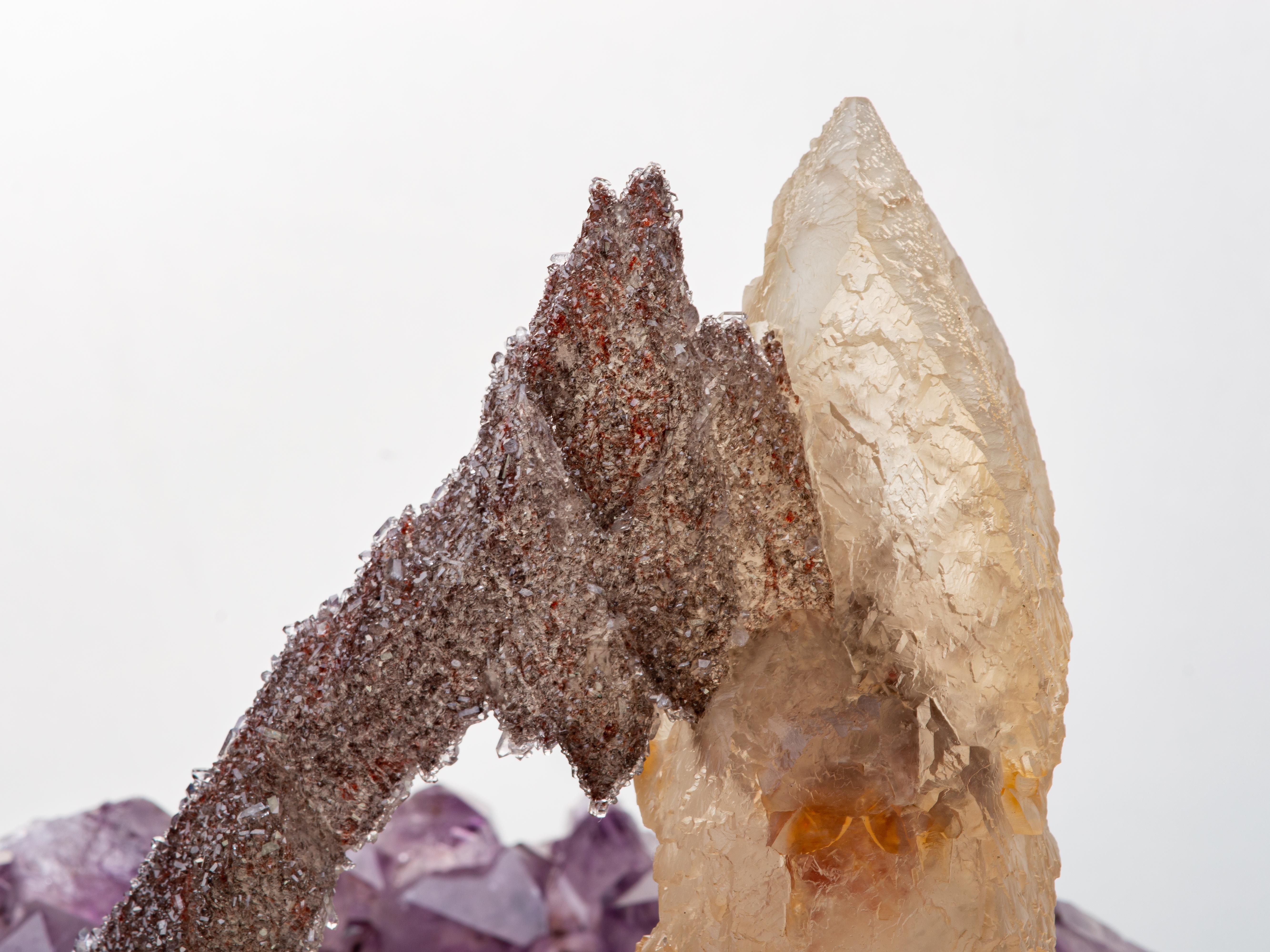 Amethyst Crystal Cluster with Exceptional Calcite Formation, Mineral Art For Sale 2