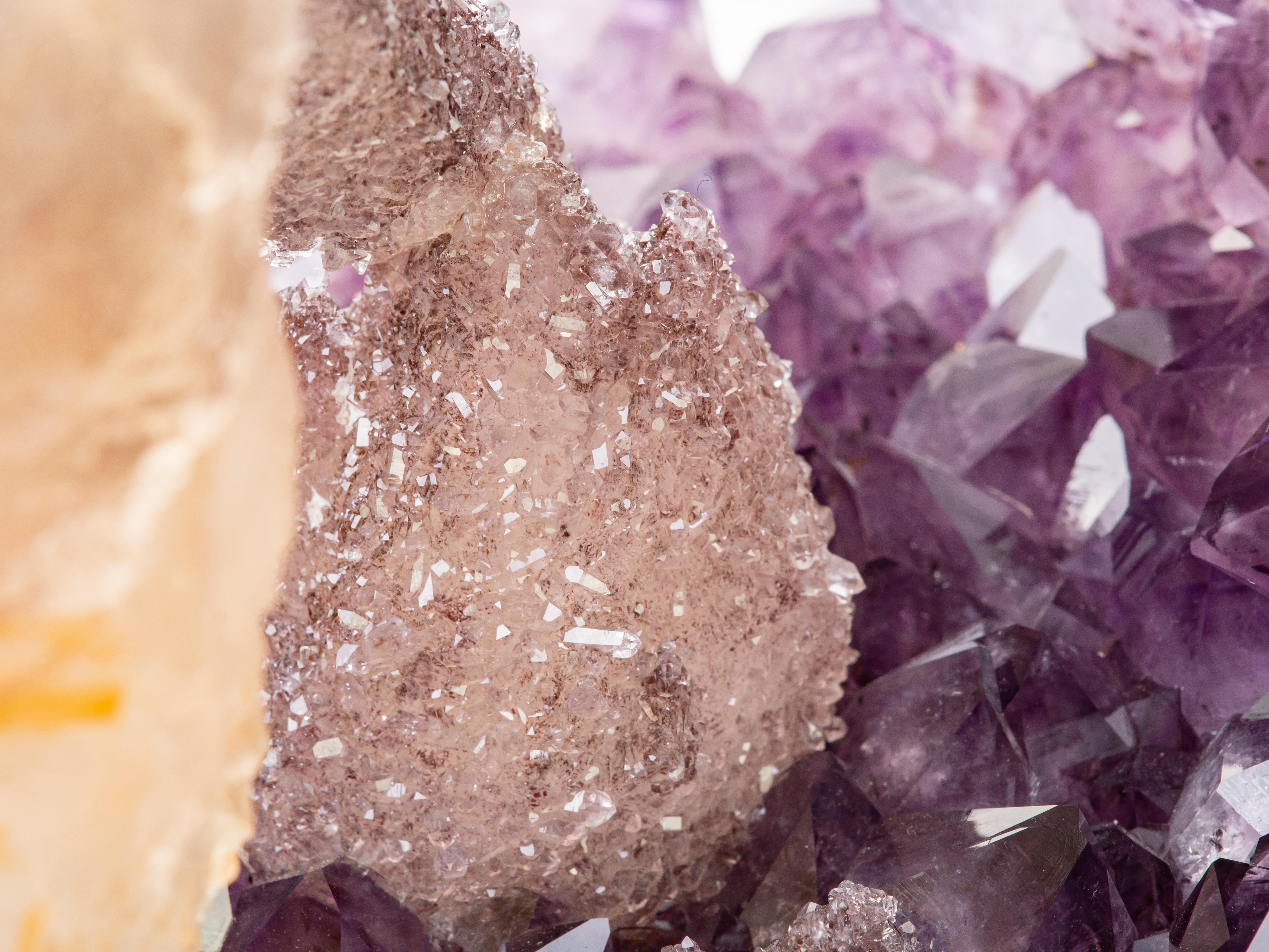 Amethyst Crystal Cluster with Exceptional Calcite Formation, Mineral Art For Sale 4