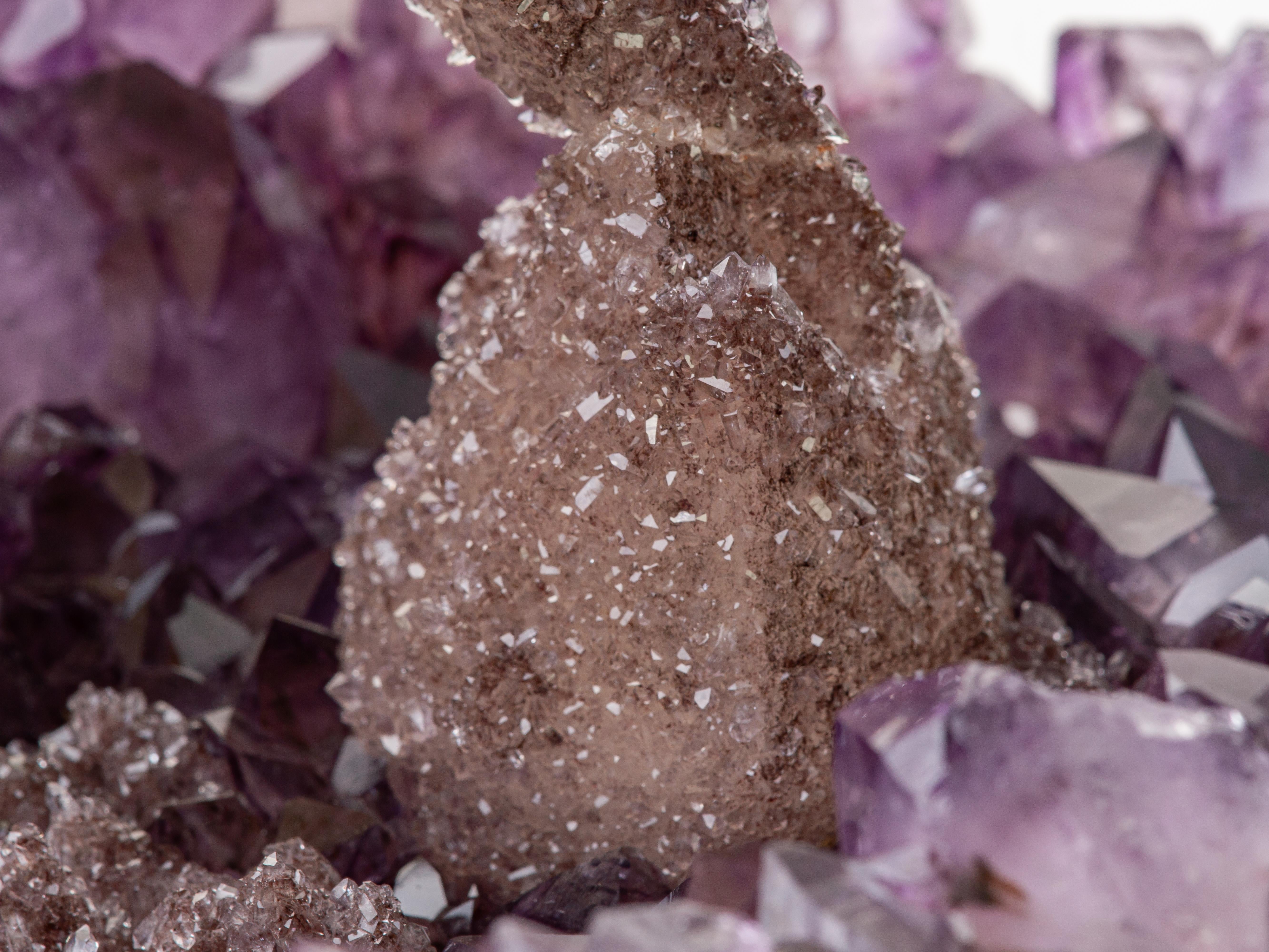 Amethyst Crystal Cluster with Exceptional Calcite Formation, Mineral Art For Sale 7
