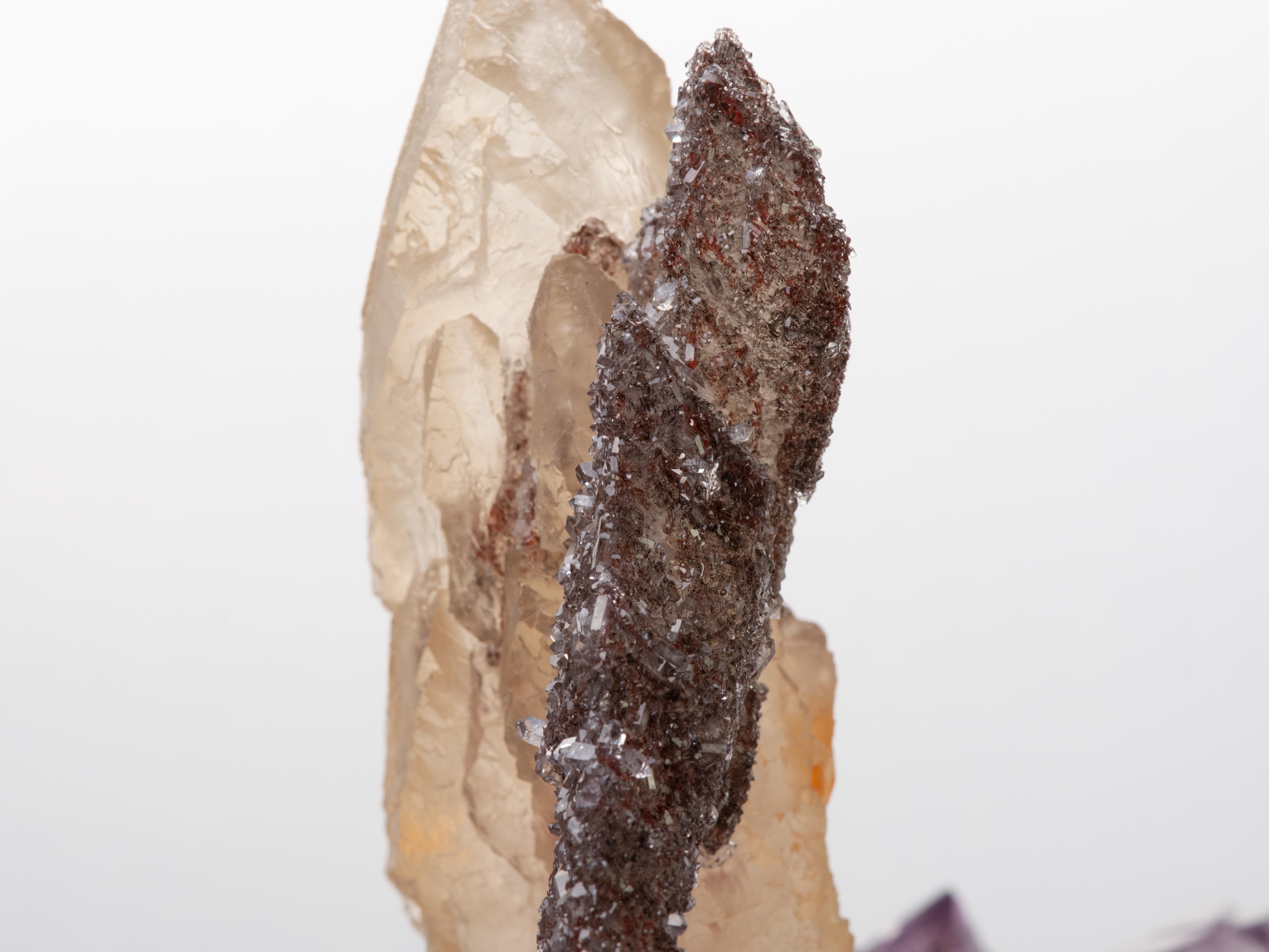 Amethyst Crystal Cluster with Exceptional Calcite Formation, Mineral Art For Sale 6