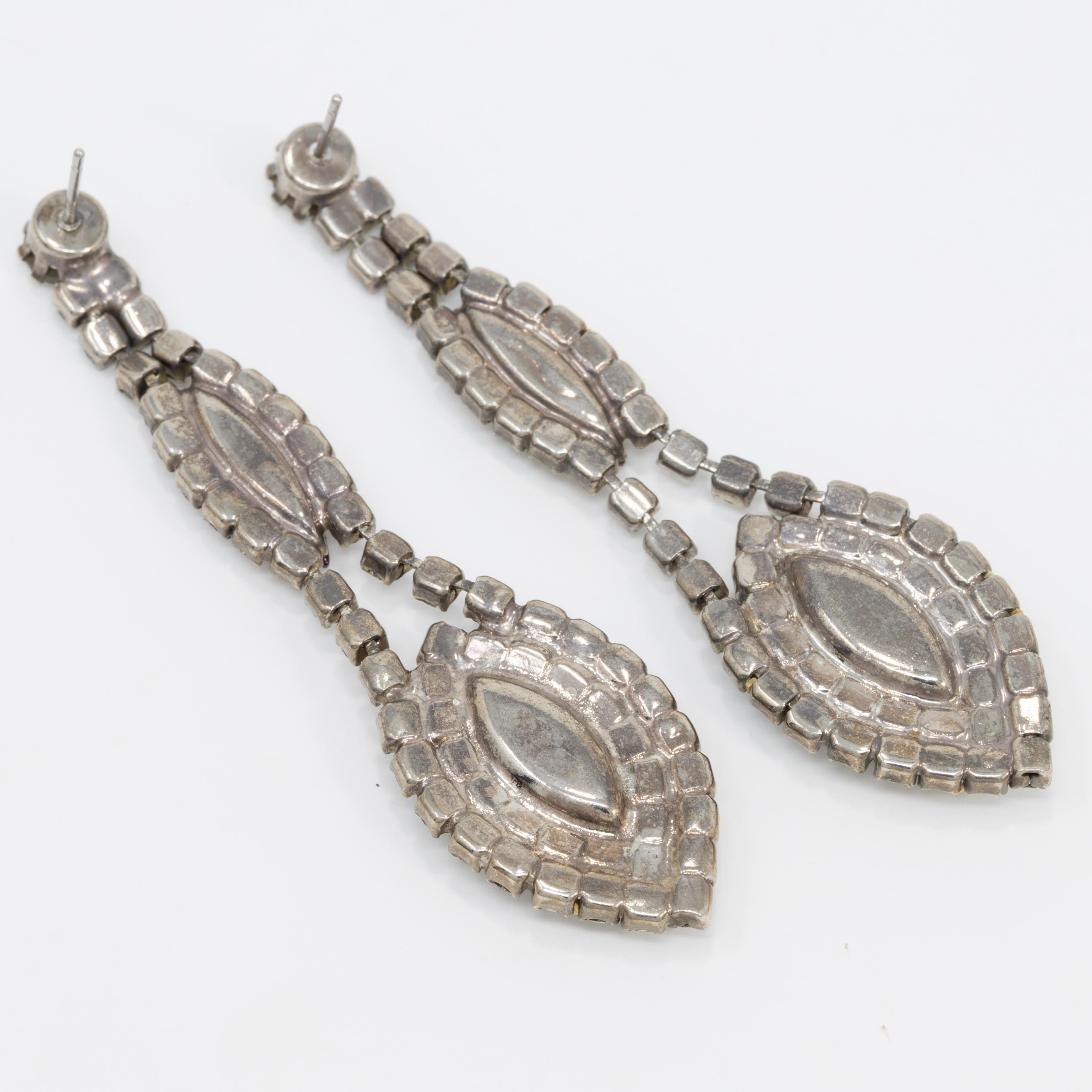 Retro Amethyst Crystal Drop Earrings in Silver, Early 1900s, Post Backs For Sale