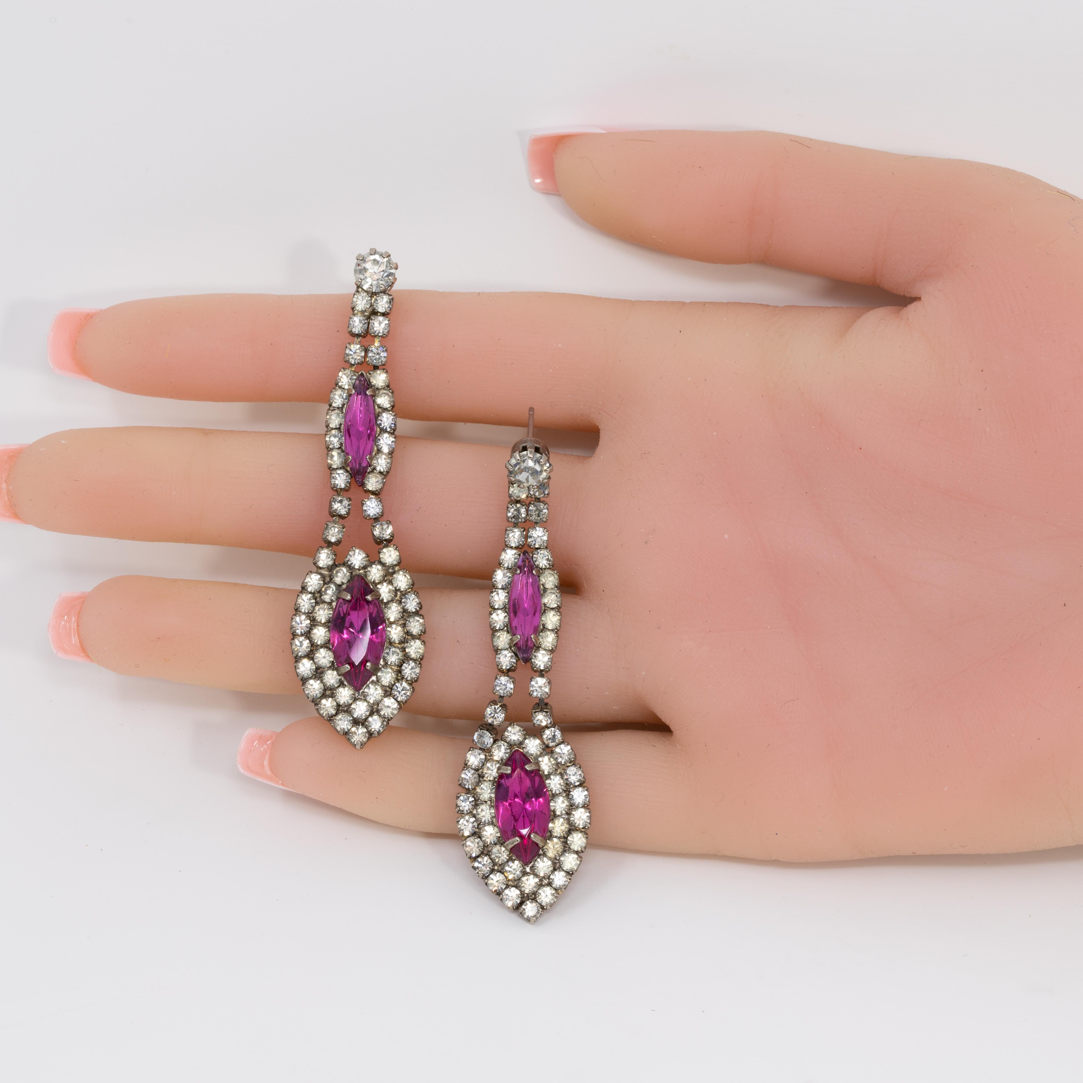 Amethyst Crystal Drop Earrings in Silver, Early 1900s, Post Backs In Good Condition For Sale In Milford, DE