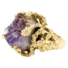 Amethyst Kristall Geode Ring in Gelbgold