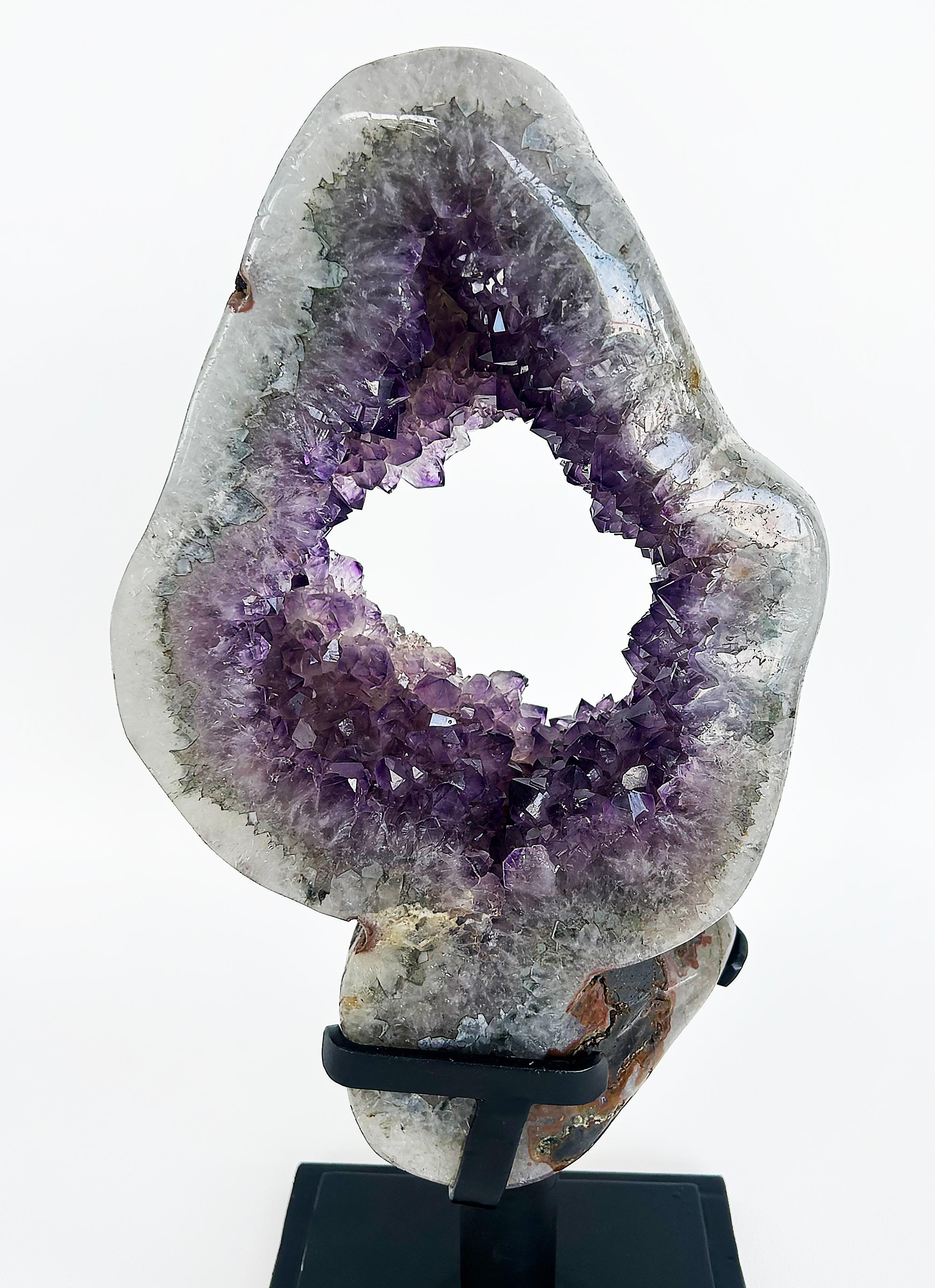 Organic Modern Amethyst Crystal Geode (Uruguay) Weighing 23 lbs. on Custom Made Spinning Stand For Sale
