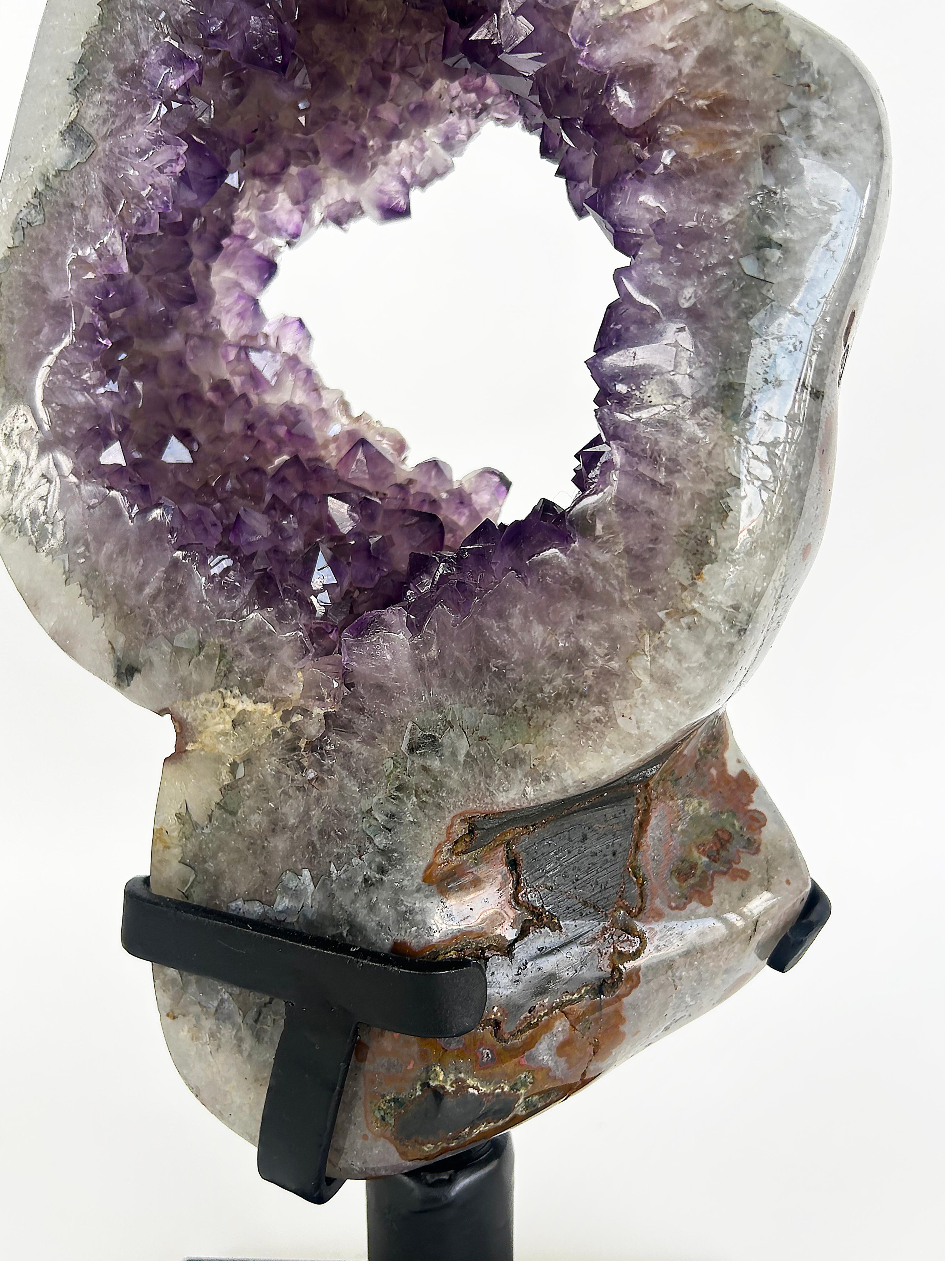 Uruguayan Amethyst Crystal Geode (Uruguay) Weighing 23 lbs. on Custom Made Spinning Stand For Sale