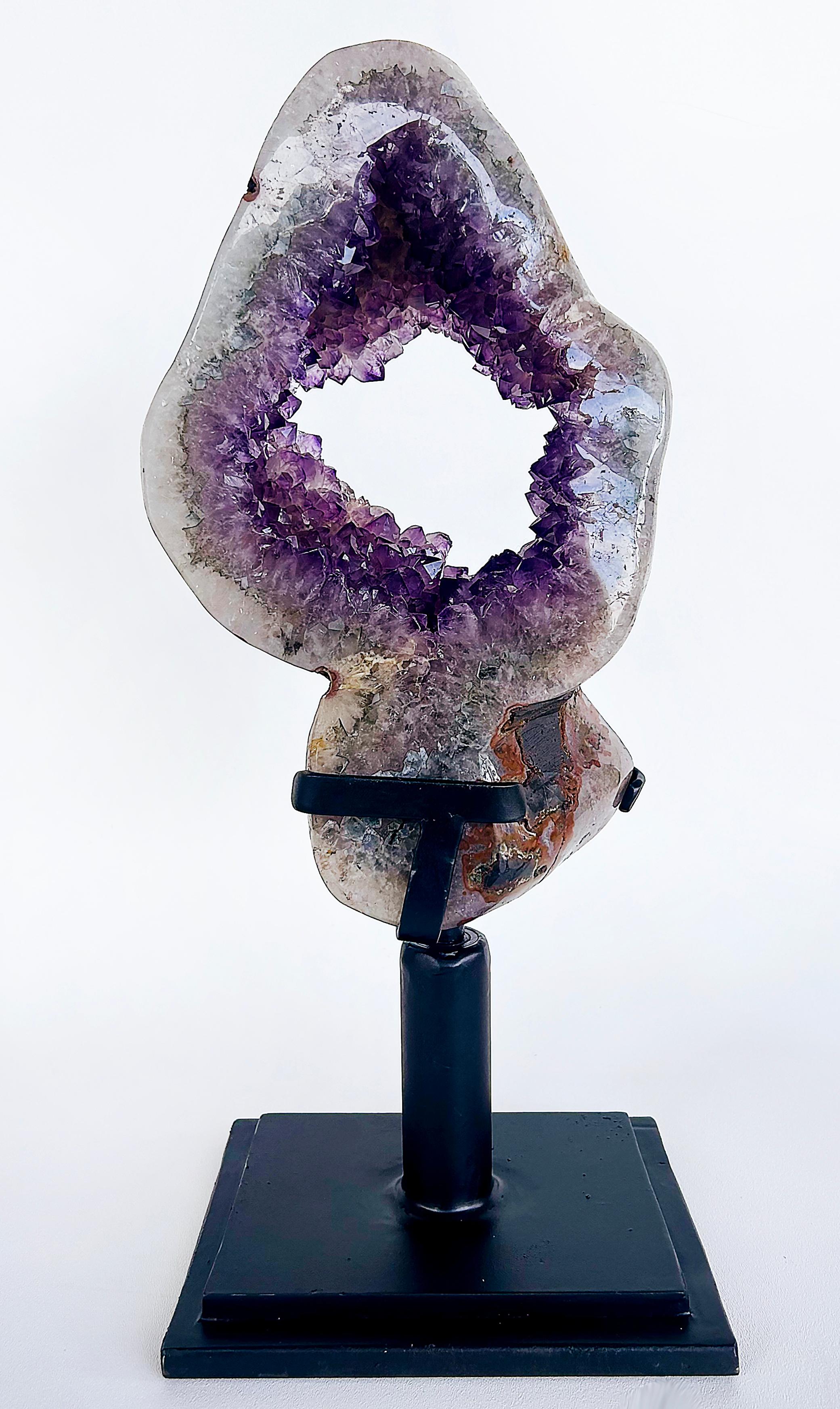 Amethyst Crystal Geode (Uruguay) Weighing 23 lbs. on Custom Made Spinning Stand In Good Condition For Sale In Miami, FL