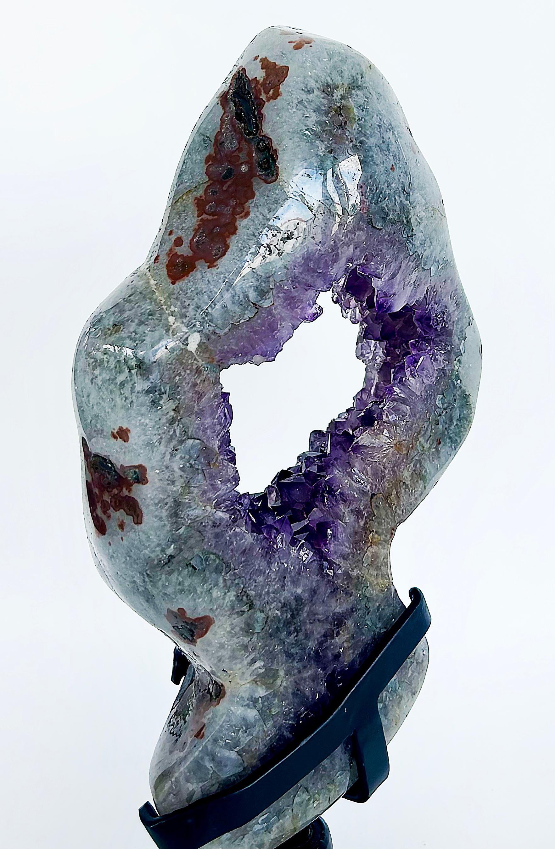 Metal Amethyst Crystal Geode (Uruguay) Weighing 23 lbs. on Custom Made Spinning Stand For Sale