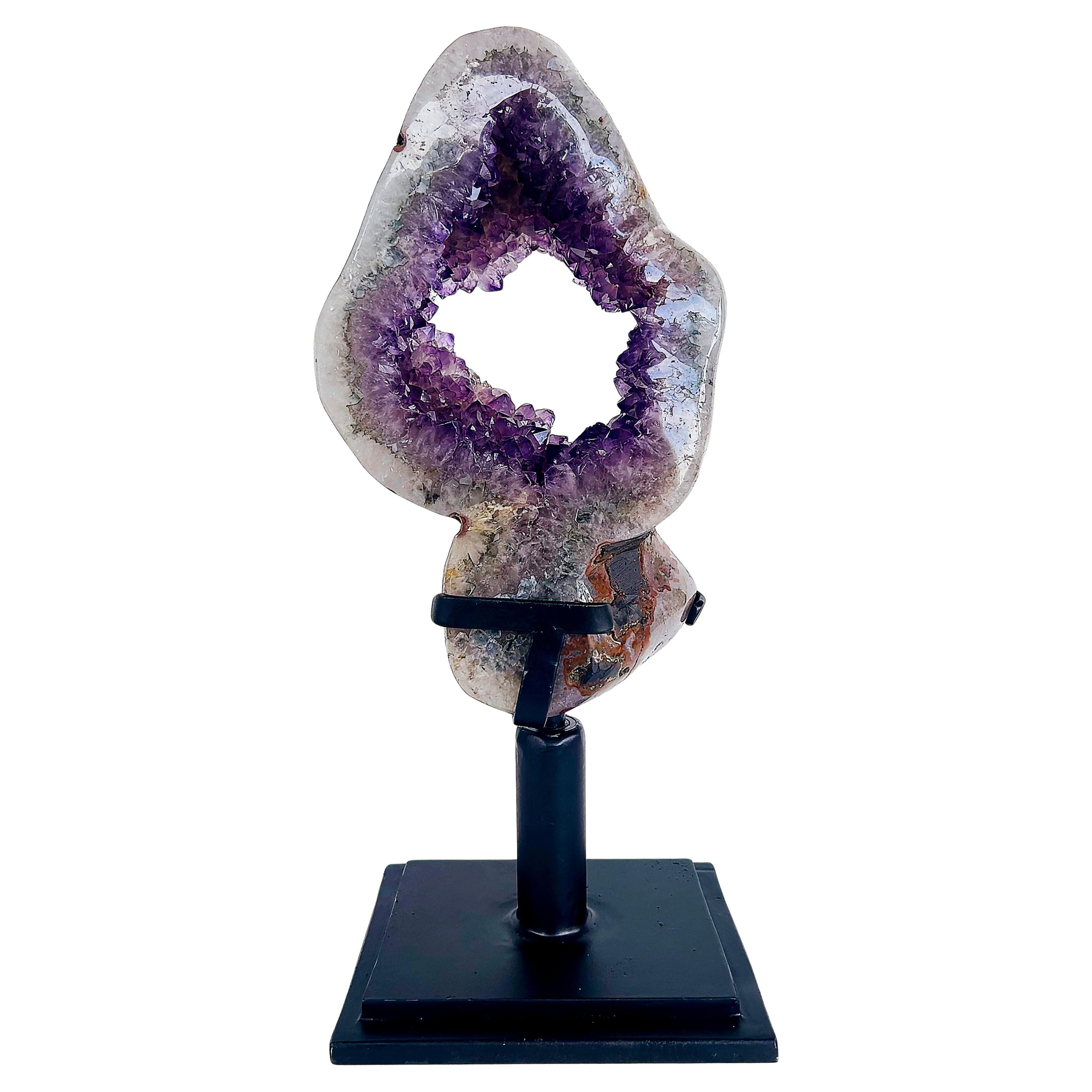 Amethyst Crystal Geode (Uruguay) Weighing 23 lbs. on Custom Made Spinning Stand