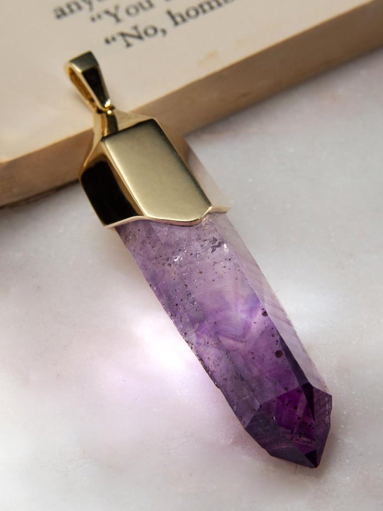 Amethyst Crystal Gold Necklace on Silk Cord For Sale at 1stDibs