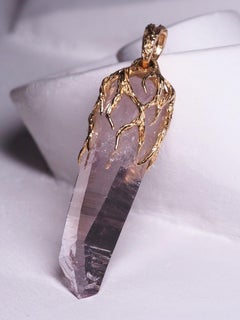 Amethyst Crystal Gold Pendant Magic Energy Lilac Purple Raw Uncut Mexican Stone