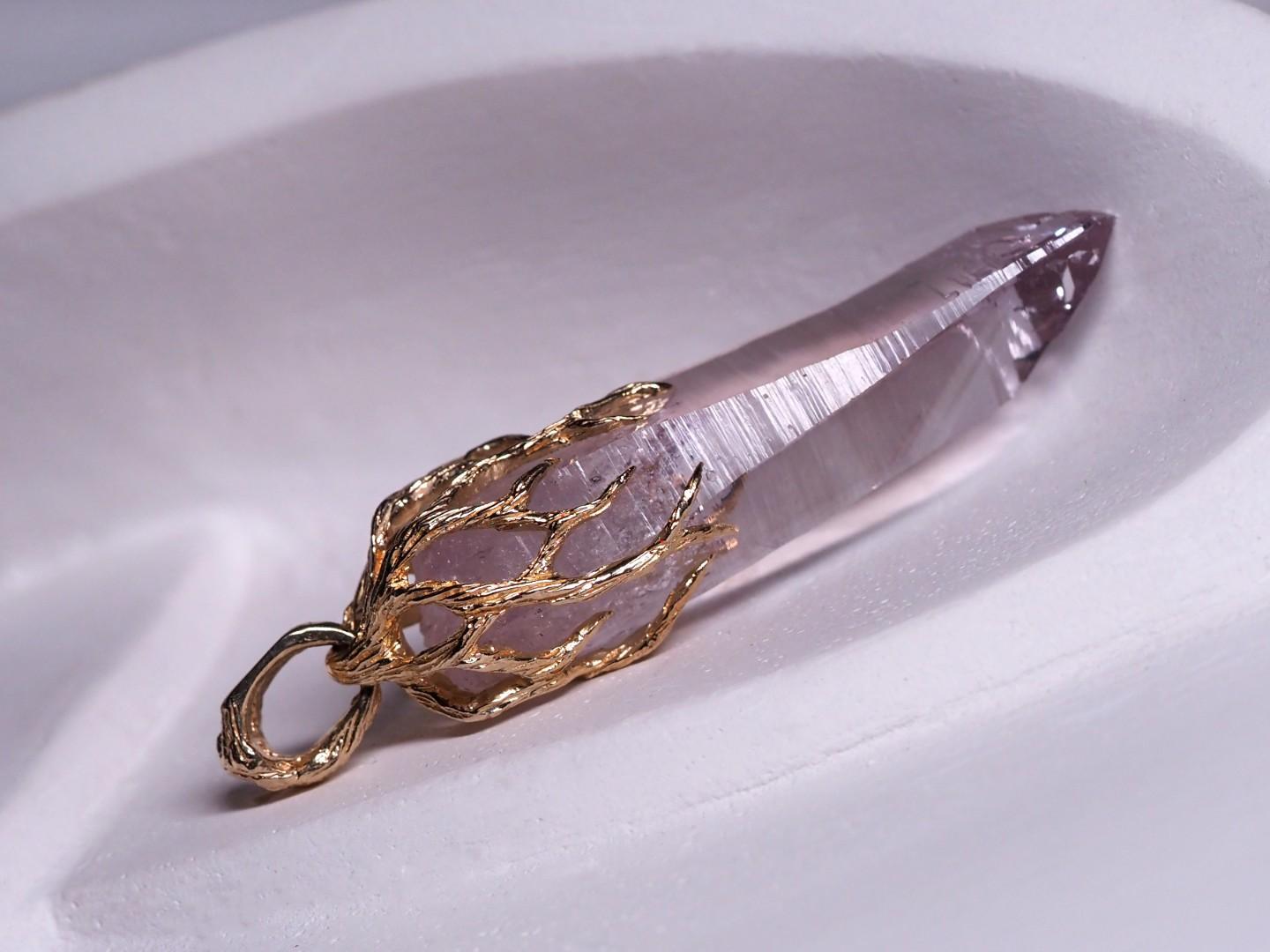 Amethyst Crystal Gold Pendant Magic Energy Lilac Purple Raw Uncut Mexican Stone For Sale 1