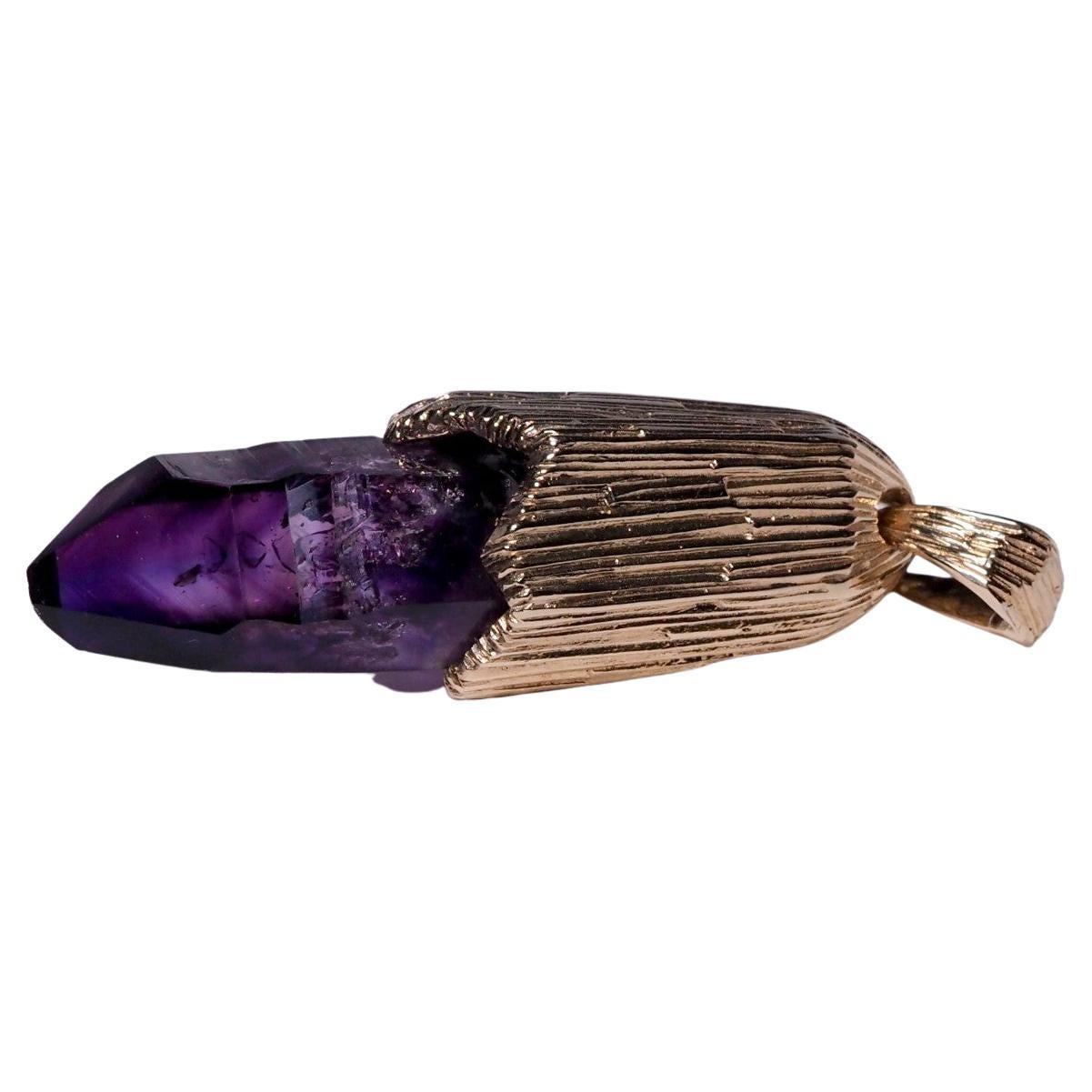 Pendentif en or avec améthyste, pierre naturelle brute non taillée Magic Healing Iris violet en vente 5