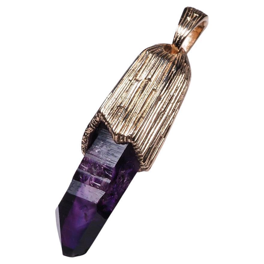 Pendentif en or avec améthyste, pierre naturelle brute non taillée Magic Healing Iris violet