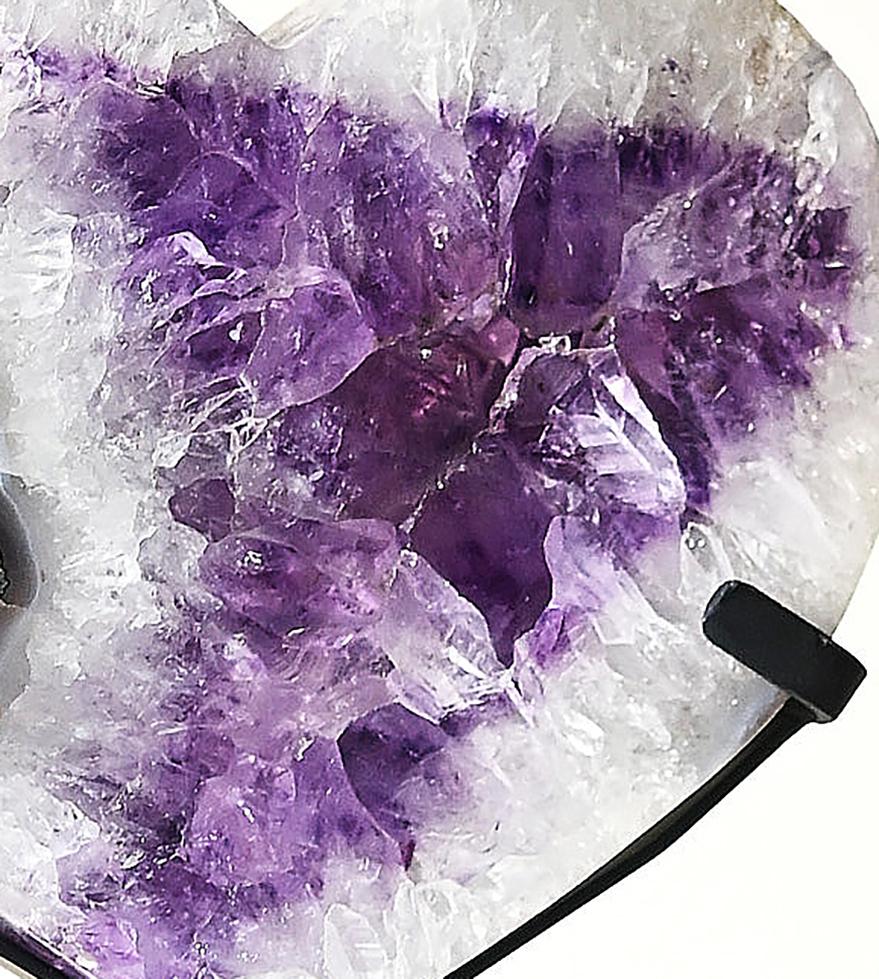 Carved Amethyst Crystal Heart Shaped Natural Specimen on a Custom-made Stand For Sale