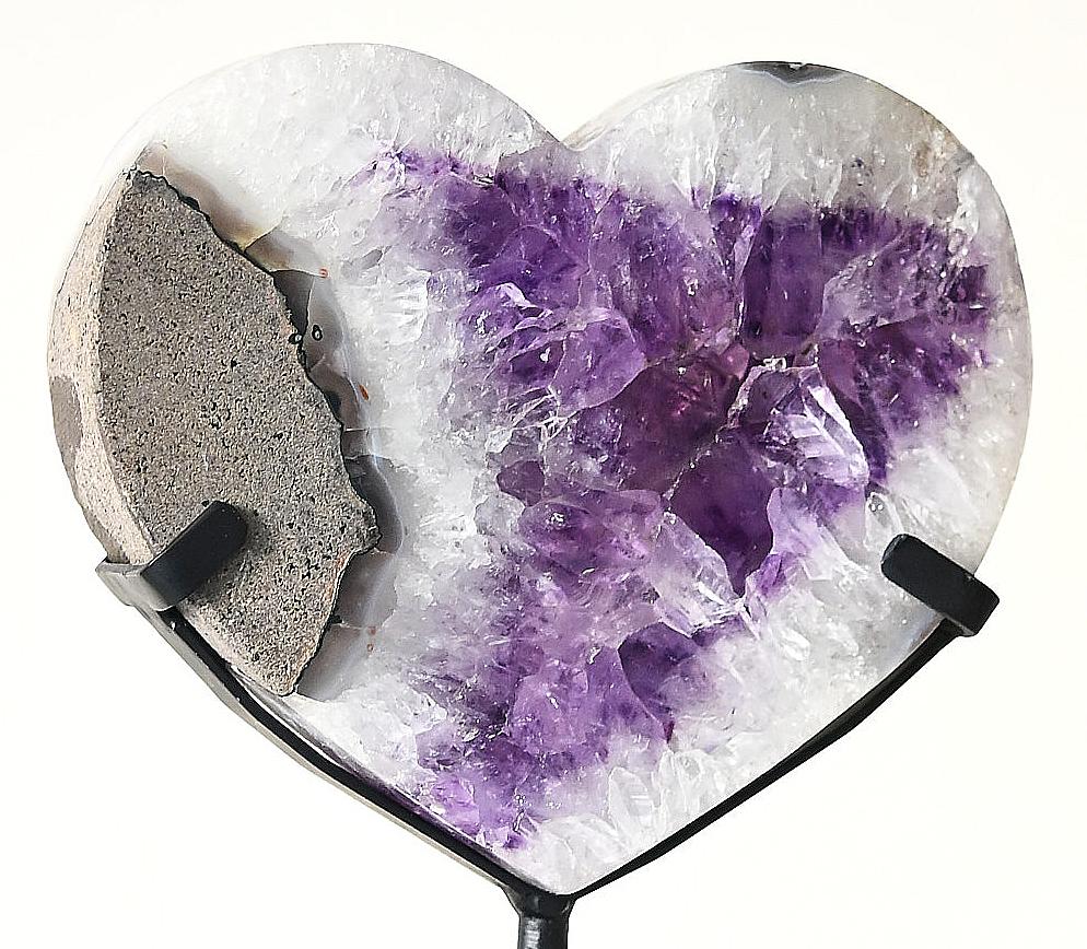 Amethyst Crystal Heart Shaped Natural Specimen on a Custom-made Stand In Good Condition For Sale In Miami, FL
