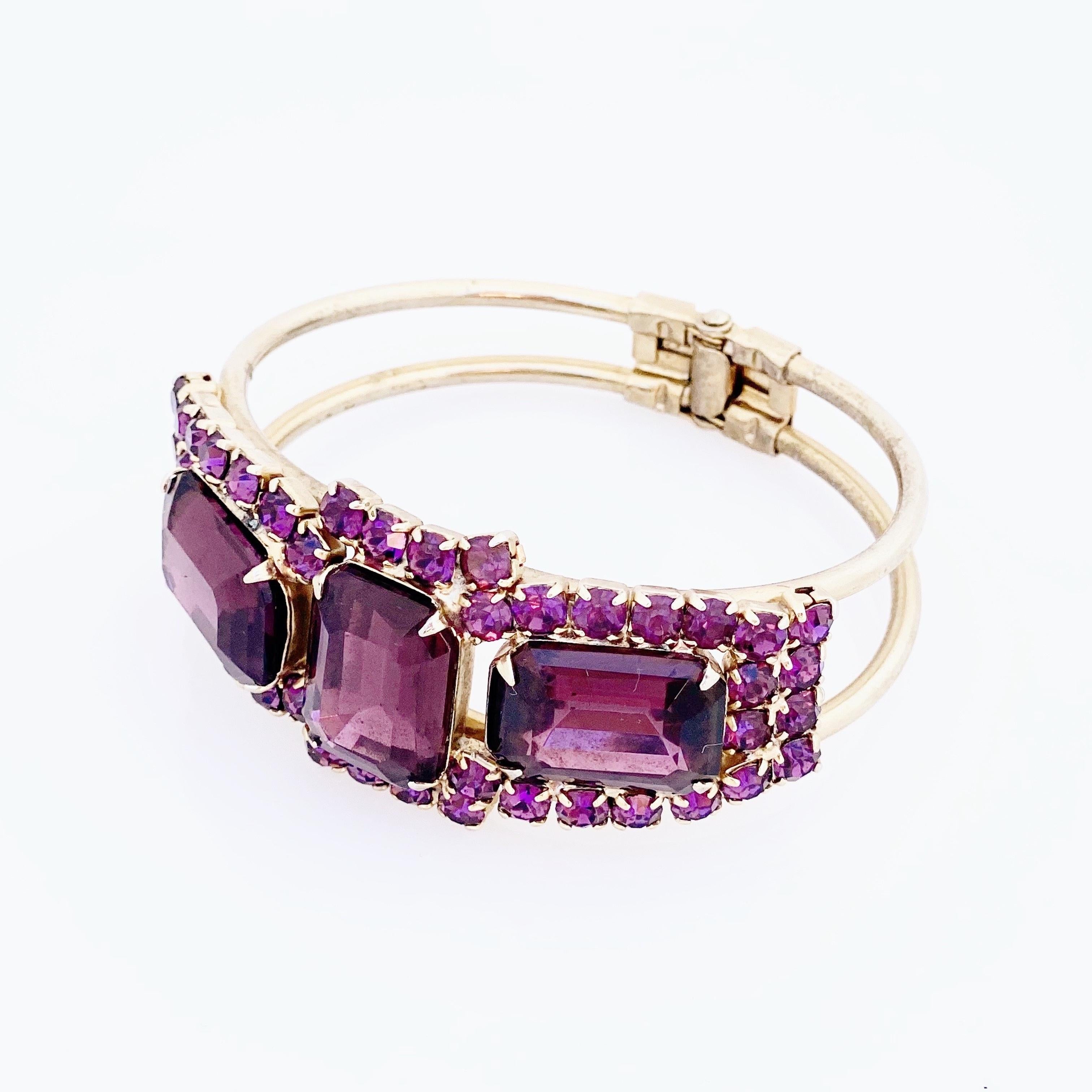 Women's Amethyst Crystal Rhinestone Clamper Bracelet, 1960s
