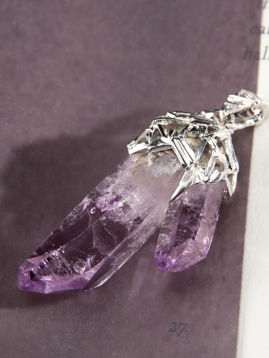 Amethyst Crystal Silver Pendant Magic Healing Stone Heather Purple Mexican Stone For Sale 2