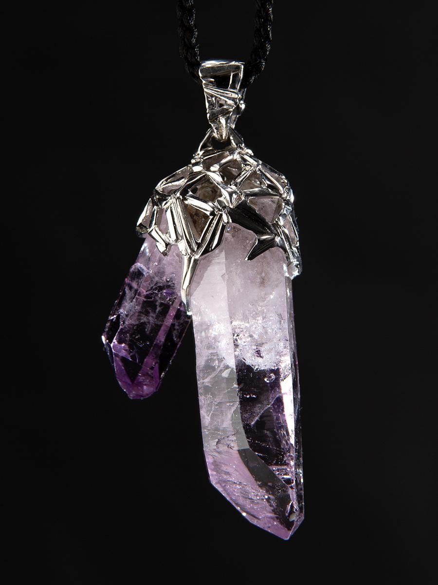 Amatista Cristal Colgante de Plata Piedra Curativa Mágica Heather Purple Piedra Mexicana en venta 7