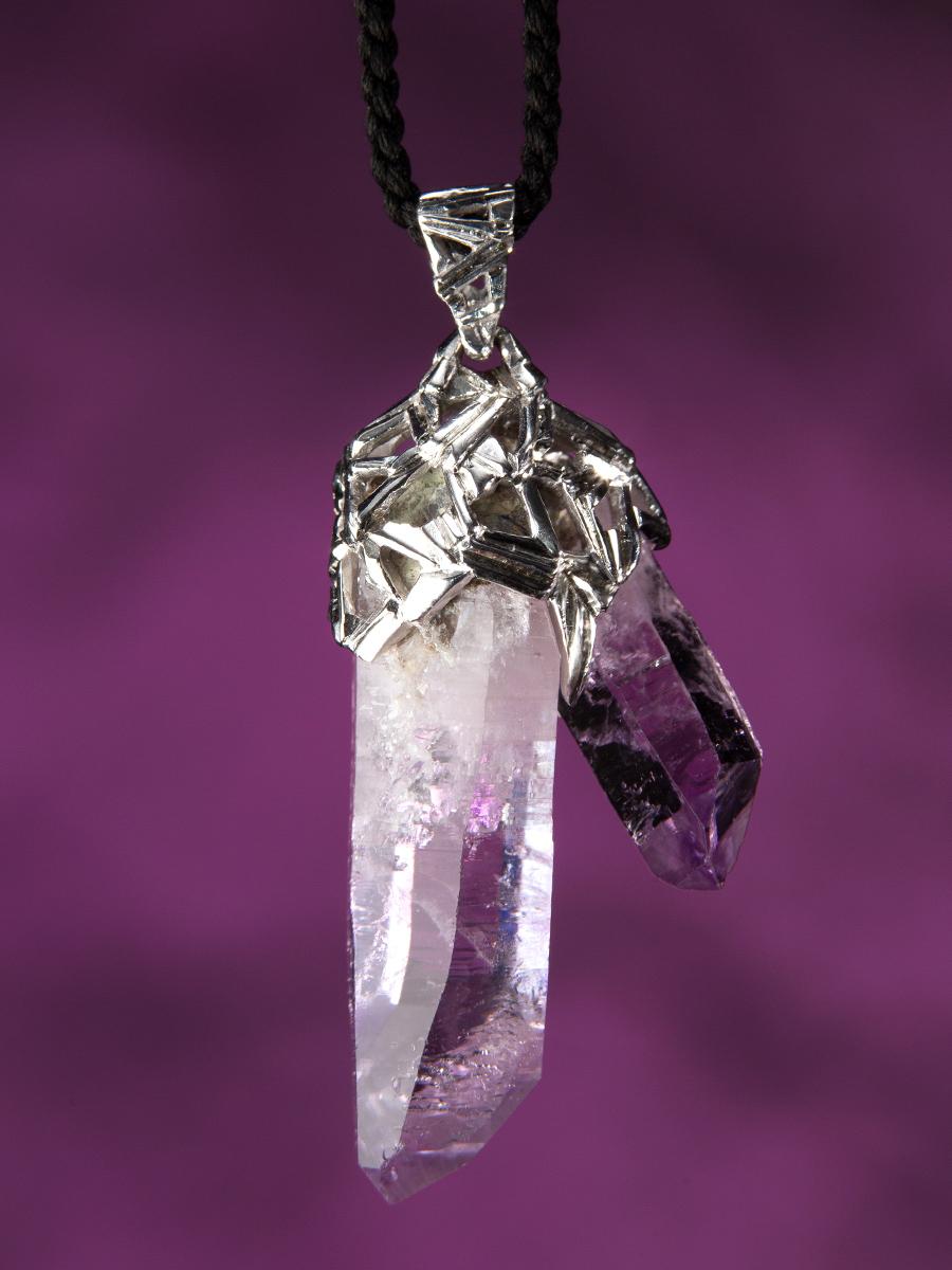 Artisan Amethyst Crystal Silver Pendant Magic Healing Stone Heather Purple Mexican Stone For Sale