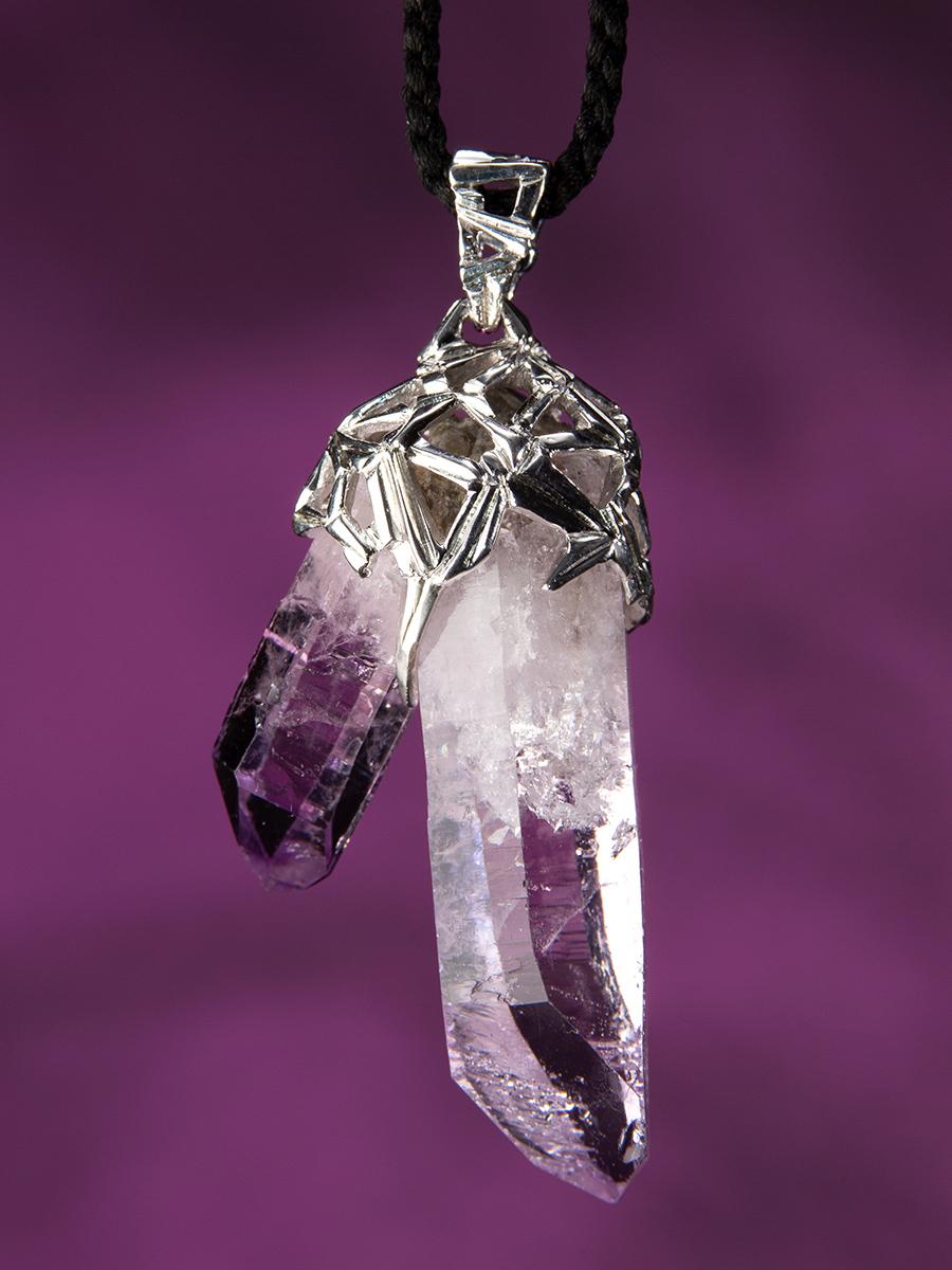 Uncut Amethyst Crystal Silver Pendant Magic Healing Stone Heather Purple Mexican Stone For Sale