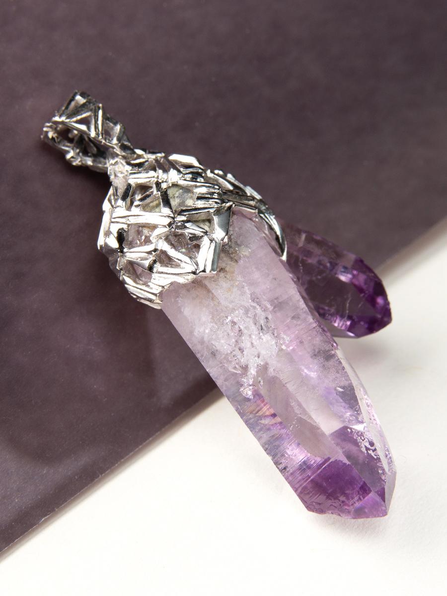 Women's or Men's Amethyst Crystal Silver Pendant Magic Healing Stone Heather Purple Mexican Stone For Sale