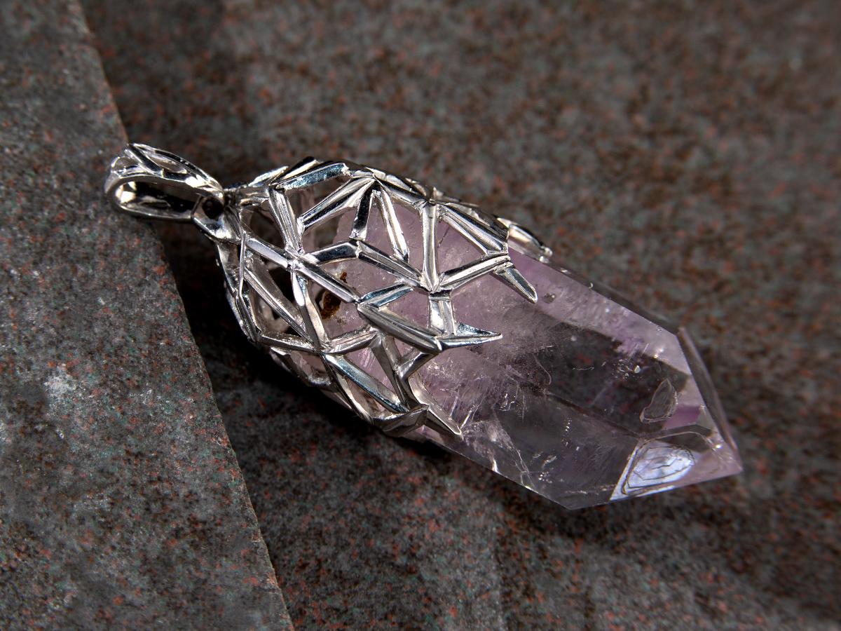 Amethyst Crystal Pendant Purple Magic Healing Energy Unisex Necklace For Sale 3