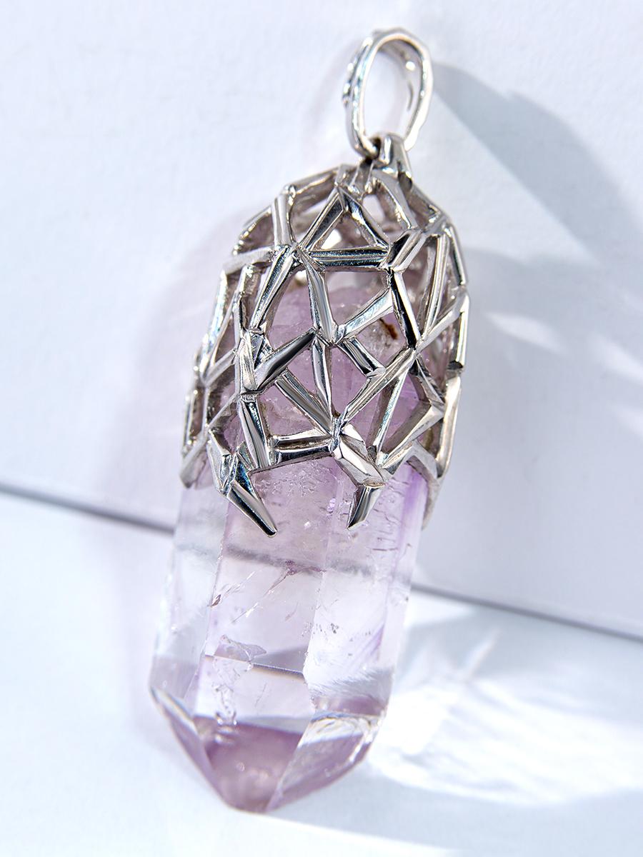 Uncut Amethyst Crystal Pendant Purple Magic Healing Energy Unisex Necklace For Sale