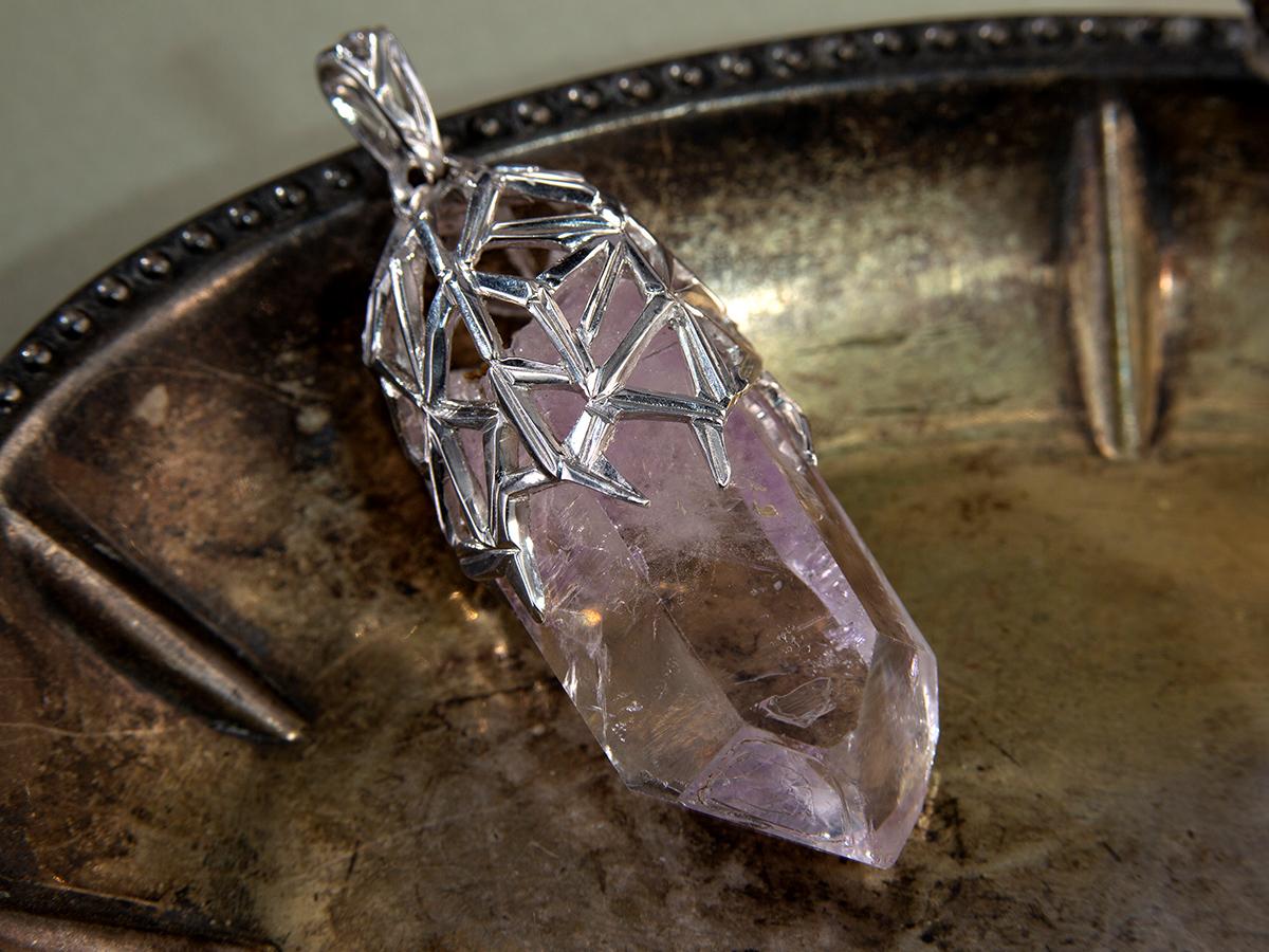 Amethyst Crystal Pendant Purple Magic Healing Energy Unisex Necklace For Sale 1