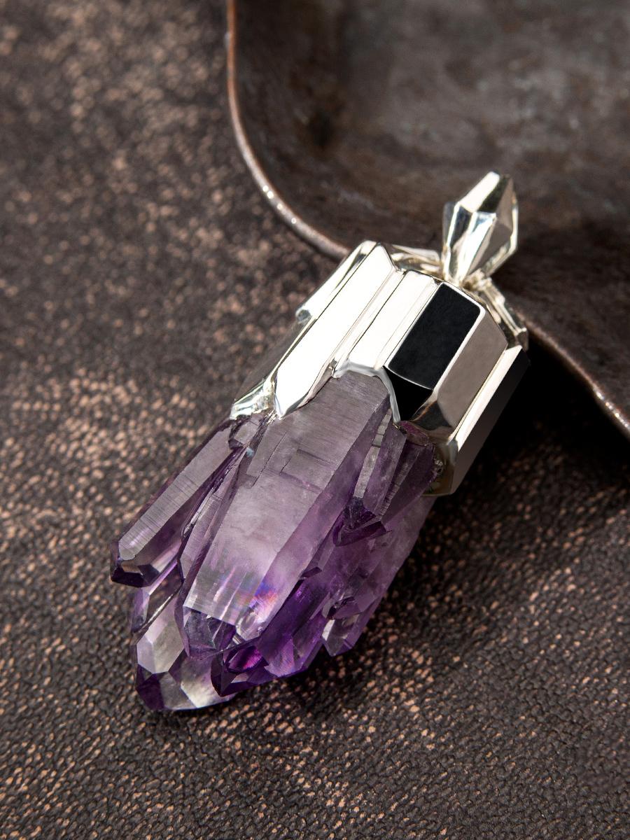 Amethyst Crystal Silver Pendant Raw stone Valentine's Day gift necklace 1