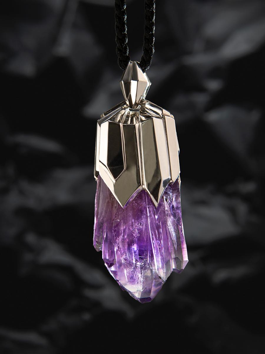 Amethyst Crystal Silver Pendant Raw stone Wedding anniversary gift special For Sale 6