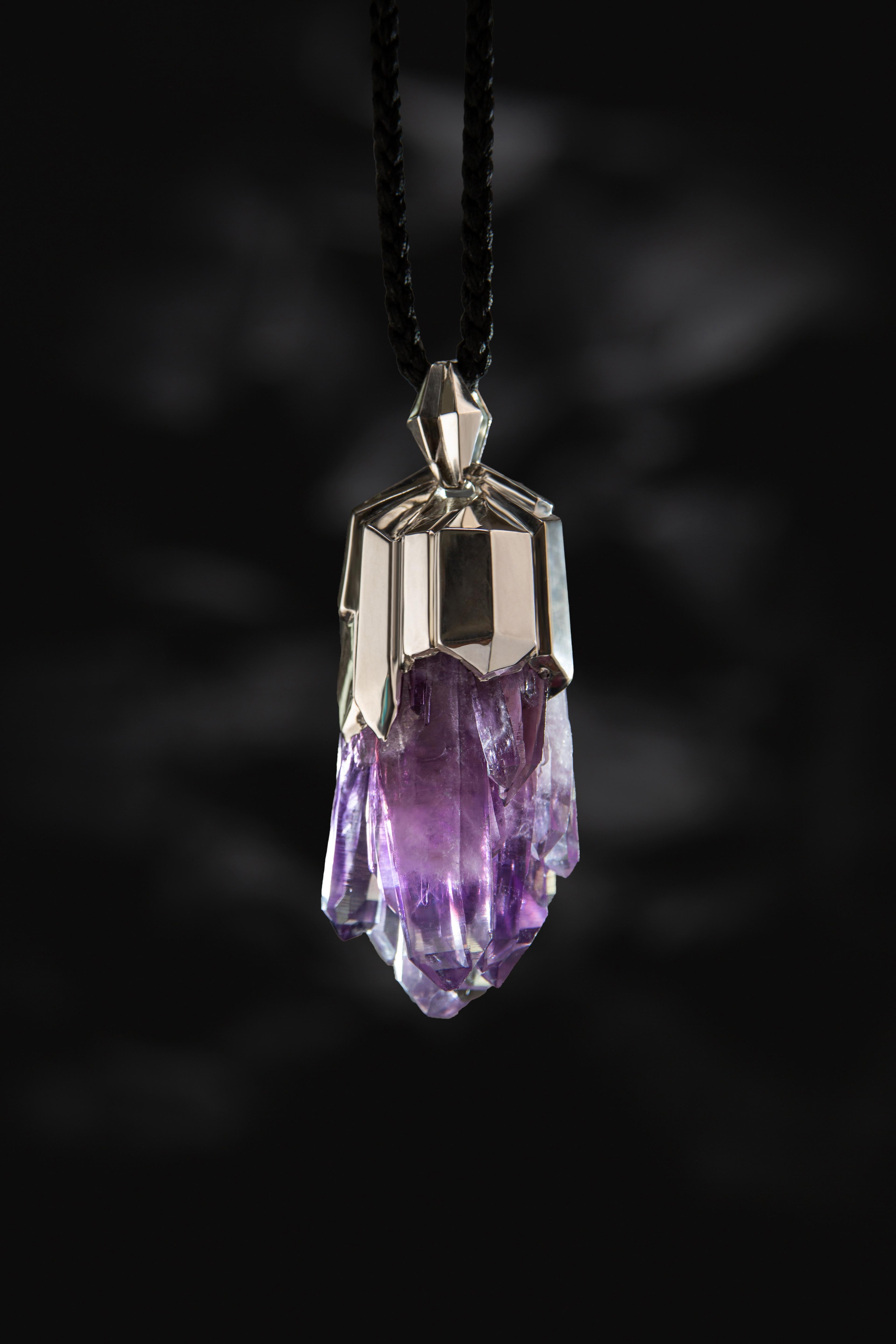 Amethyst Crystal Silver Pendant Raw stone Wedding anniversary gift special For Sale 7