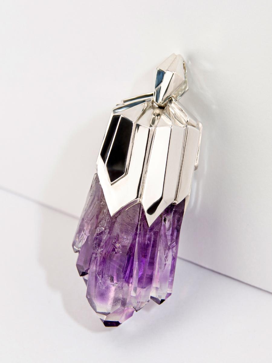 Amethyst Crystal Silver Pendant Raw stone Wedding anniversary gift special For Sale 8