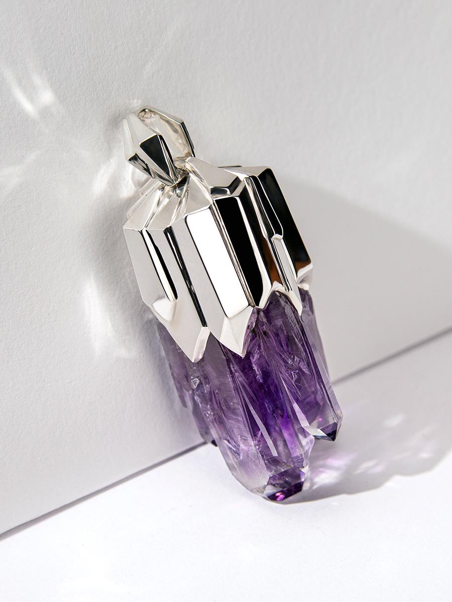 Amethyst Crystal Silver Pendant Raw stone Wedding anniversary gift special For Sale 1