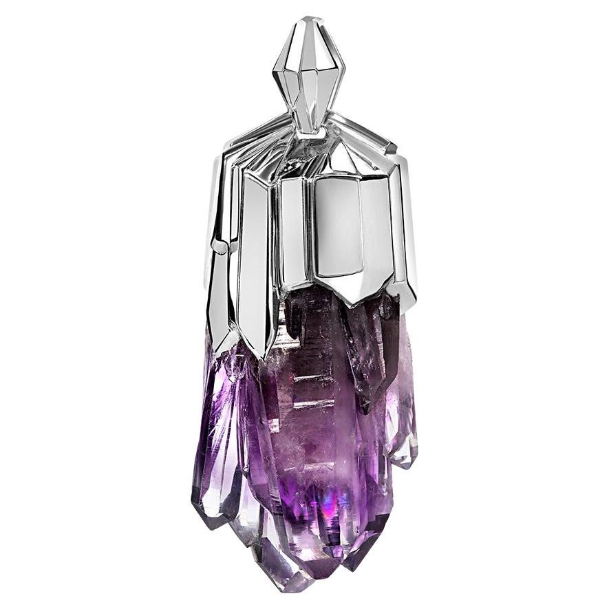 Amethyst Crystal Silver Pendant Raw stone Wedding anniversary gift special For Sale