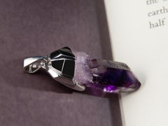 Amethyst Crystal Silver Pendant Raw Uncut Natural Brandberg Unisex